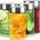 Glass Juice Bottles 4 Pack 10 oz - Wide Mouth Glass Water Bottles with Lids - for Juicing, Protein, Smoothie, Milk, Reusable, BPA Free, Stainless Steel Lids, Blender, Shaker Bottle (10oz/300ml)