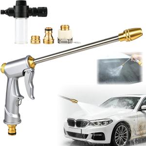 Brass High Pressure Washer Nozzle, Long Nozzle Garden Hose Attachment, Heavy Duty Water Spray Jet for Patio, Car Washing, Garden Cleaning, Outdoor Use & Pet Shower