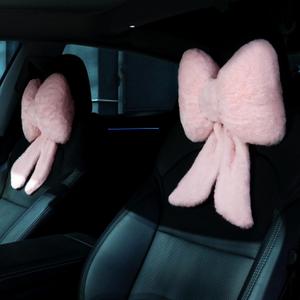 Macarrie 2 Pcs Car Neck Pillow Plush Butterfly Bow Car Headrest Pillow Comfortable Seat Neck Support Cute Head Rest Accessories for Driving Travel Driver Chair Girl Style Interior Decor(Pink)