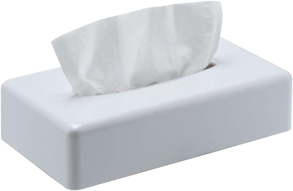 Tissue Box Cover, Rectangular White Wall Mounted Facial Paper Holder Dispenser, Prefert for Storage on Bathroom Vanity, Kitchen, Night Stand, Countertops Office and Car. (White)