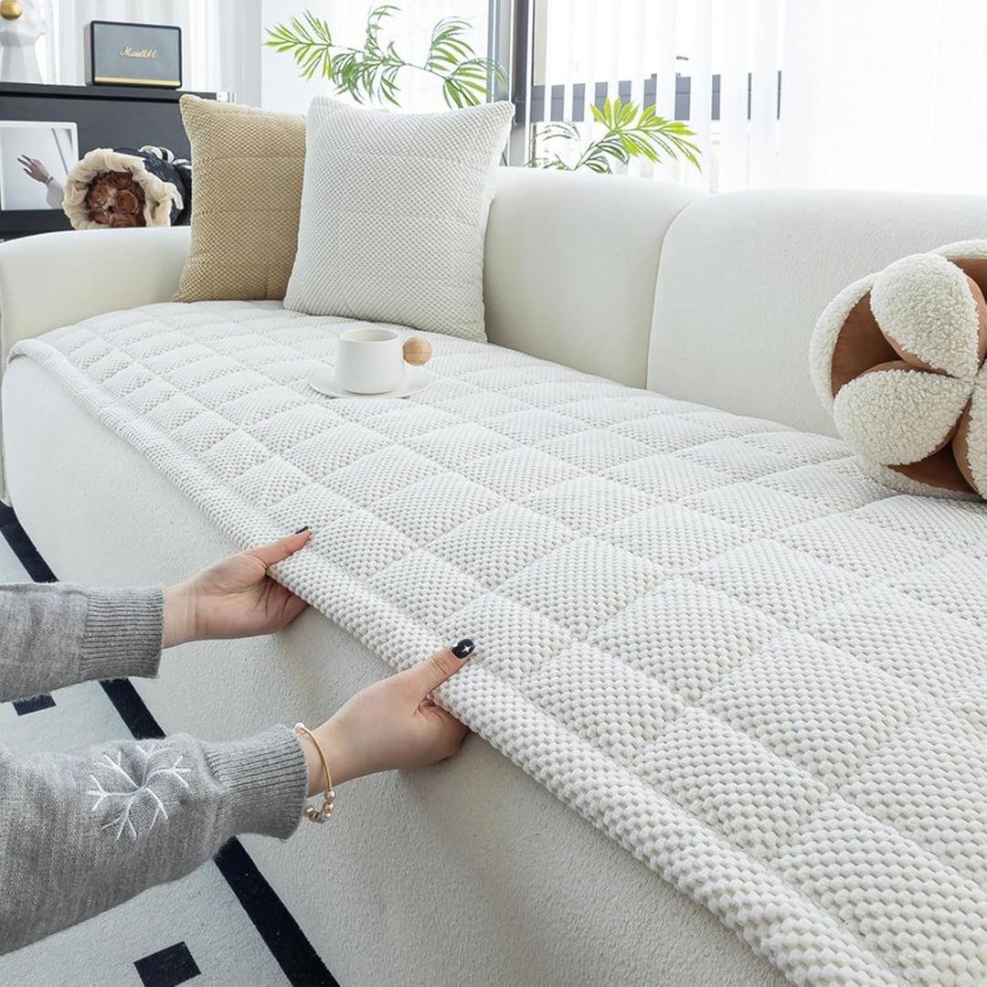 Sofa Cover Fuzzy,Couch Cover for Pet,Couch Covers for Dogs Washable,Waterproof Washable Sofa Cover,Non Slip Couch Cover (White, 70x150cm/27.56x59.06in)
