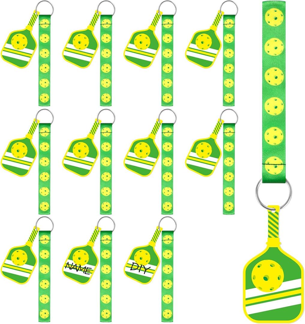 Eyourlife 12Pcs Pickleball Ribbon Keychain, 5.5 in Pickleball Wristlet Lanyard keychain With 2.75 in PVC DIY Name Id Pickleball Card For Boys Girls Pickleball Sports Eenthusiast Game Day Team Gift