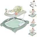 5 in 1 Foldable Baby Walker,Activity Baby Walker-Baby Bouncer,Rocker,Activity Center,Seat and Push Walker,Detachable Footrest Mat,Adjustable Speed Rear Wheels and Height,Ages 6-18 Months (Light Green)