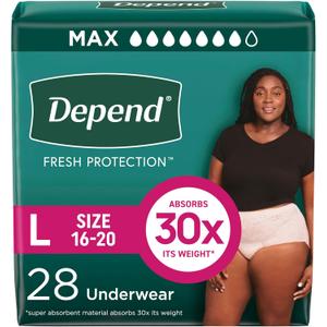 Depend Fresh Protection Adult Diapers, Incontinence & Postpartum Bladder Leak Underwear for Women, Disposable, Maximum, Large, Blush, 28 Count
