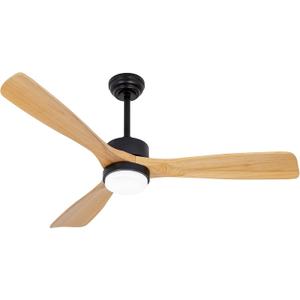 52 Ceiling Fans with Lights Remote Control, Quiet DC Motor 3 Blade Wood Ceiling Fan with LED Light, Indoor Outdoor Ceiling Fans for Patio Living Room, Bedroom, Office