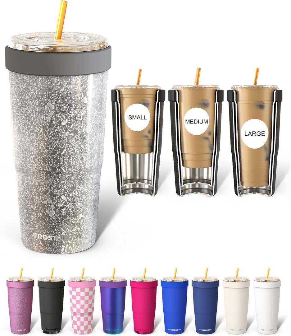 Frost Buddy Togo Buddy 30 oz Stainless Steel Vacuum Insulated Tumbler To Go Coffee Cup - Iced Coffee Cups, Iced Coffee Sleeve, Travel Mug, Thermal Cup for Hot & Cold Drinks, Dunkin Cup (Silver Sleigh)