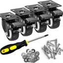 2" Caster Wheels Set of 4, Heavy Duty Casters with Brake, No Noise Locking Polyurethane (PU) Wheels, Swivel Plate Castors Pack 4