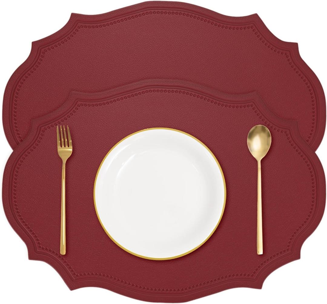 uxcell Leather Oval Placemats Set of 2, Washable Heat Resistant Table Placemats, Coffee Place Mat for Kitchen Restaurant Dining Room, Wine Red
