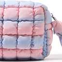 Yarnic Quilted Makeup Bag Cosmetic Bag, Travel Toiletry Bag for Women, Cute Makeup Bag Organizer Puffer Makeup Pouch (Blue Pink, S) (Cotton Candy)