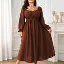 SCOMCHIC Women's Plus Size Wedding Guest Cocktail Dresses Fall Sweetheart Neckline Long Sleeve A Line Formal Maxi Dress (Orange, XL)