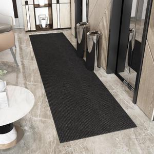 Ottomanson Non Slip Rug with Scraper Pile Durable for Indoor and Outdoor Use, Black, 2' x 12'