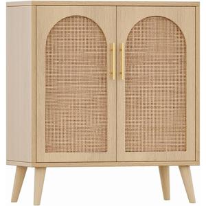 Rovaurx Rattan Storage Cabinet with Doors, Modern Accent Bathroom Floor Cabinet, Sideboard Buffet for Living Room, Entryway, Dining Room and Kitchen, Natural BMGZ108M (29.5"L)