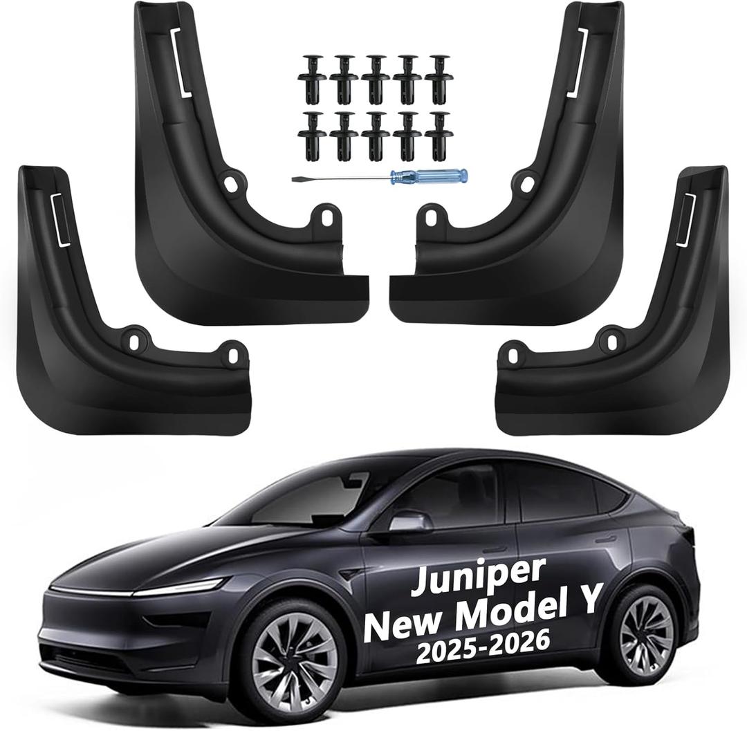 Mud Flaps for Tesla Model Y Juniper Accessories (2025-2026) - Exact Fit No Drill Military-Grade Rugged Durability Mudflaps, Anti-Scratch Low Drag Paint Protection Mud Guards Model Y Juniper Upgraded