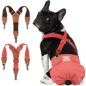 Pet Soft Dog Suspenders 2 Pieces Female Dog Diaper Suspenders for Dogs Diaper Keeper Suspender for Doggy Skirt, Dress, Diapers (Brown & Red, XS/S)