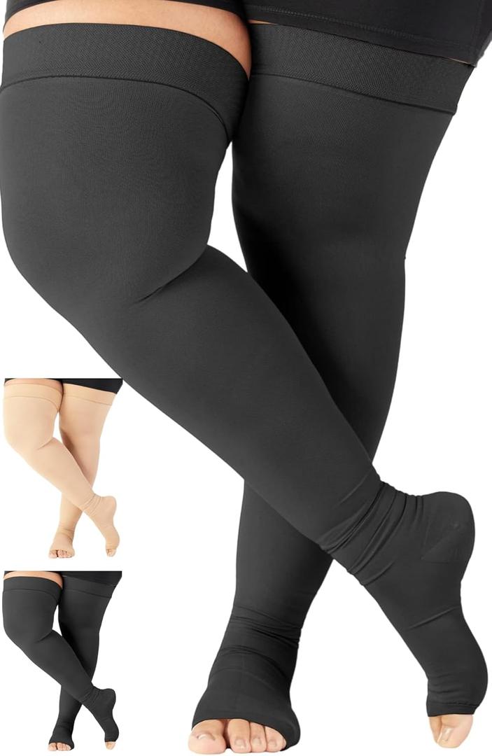 Extra Wide Compression Stockings for Men and Women 20-30mmHg - Opaque Compression Thigh High for Circulation, Arthritis, Edema, Lymphedema, Swelling - Black, 5X-Large - A213BL8