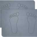 XWF 2 Pack Stone Bath Mats for Bathroom,24 x 16 inch Super Absorbent Bathroom Stone Mat,Diatomaceous Earth Shower Mat, Non-Slip, Quick Drying, Easy to Clean Hardstone Bathmat Grey Footprint Design