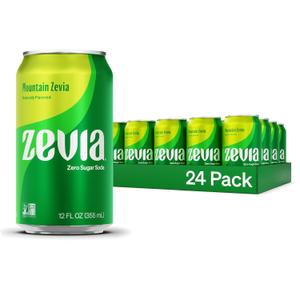 Zevia Zero Sugar Soda, Mountain Zevia, 12 oz Cans (24-Pack) Naturally Sweetened, Non-GMO Project Verified, Gluten-Free, Vegan, Best By: 11/20/26