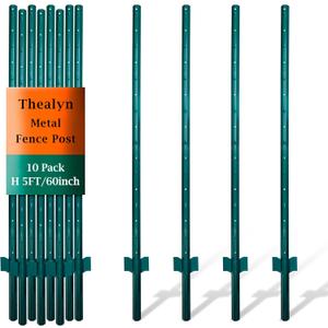 Thealyn 4.8ft Fence Posts, Pack of 10 - Sturdy Metal U-Posts & Step-in Stakes, No Digging Poles for Garden Wire Fencing and Yard Signs (Fits 4-ft Fence Mesh)