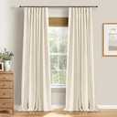 100% Blackout Shield Full Blackout Curtains for Bedroom 96 inch Length 2 Panels Set, Clip Rings/Rod Pocket Faux Linen Black Out Curtains for Living Room, Thermal Insulated, 50Wx96L, Cream