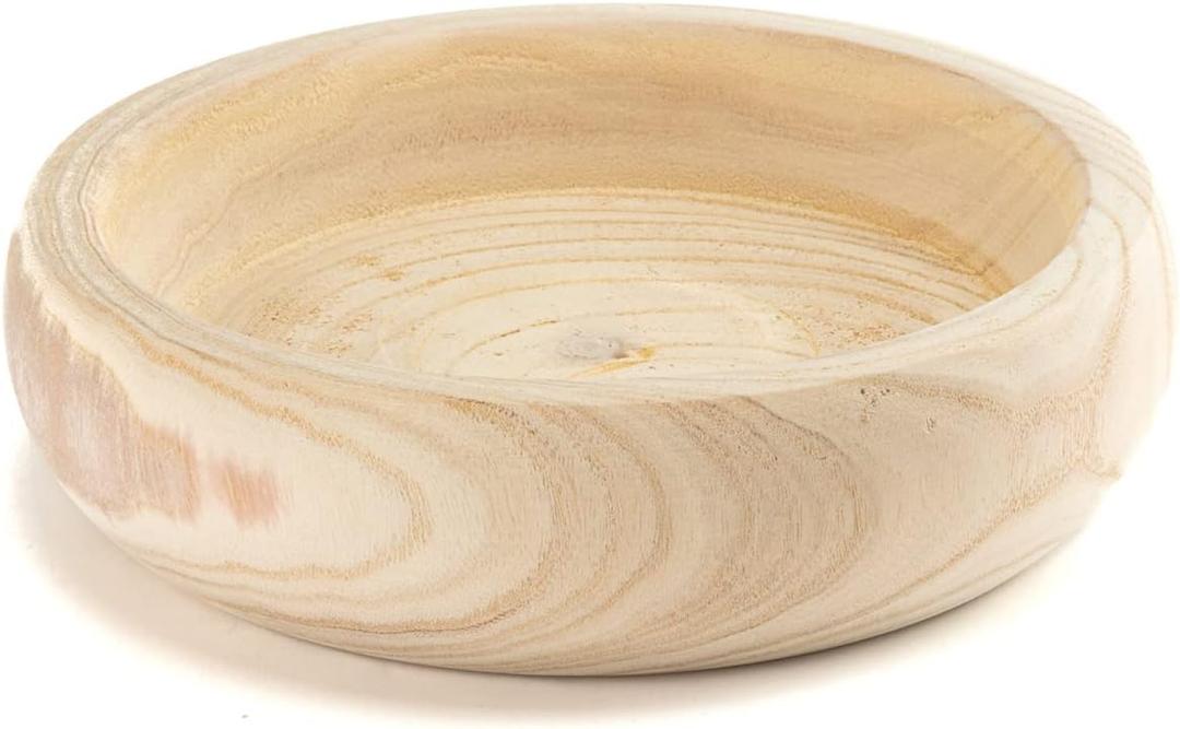 Decorative Wood Bowl Hand Carved Centerpiece Paulownia Round Dough Serving Wooden Bowls For Decor Large, Natural(11.4in)