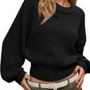 Saodimallsu Womens Batwing Long Sleeve Sweaters Casual Crewneck Loose Chunky Knit Fall Pullover Tops (L)