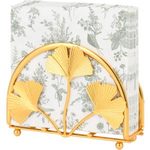2 Pack Napkin Holder for Table, Gold Ginkgo Leaf Flat Iron Napkin Holder with Weighted Arm, Cocktail Paper Holder for Kitchen Dining Room Decor 7.09" L X 7.09" W X 2.76" H