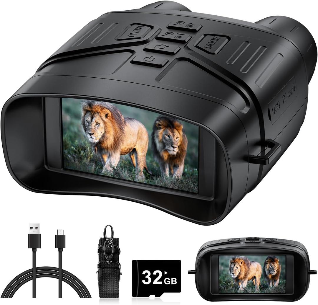 Night Vision Goggles - 4K Night Vision Binoculars with 5000mAh Rechargeable Battery, 32GB TF Card can Save Photo and Video, 3'' HD Screen for Camping & Security, Black (Black)