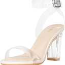 ZriEy Clear Block Sandals Chunky Heels for Women 3.35 Inch Open Toe Adjustable Ankle Strap Pump Sandals for Weddings Parties Daily Wear, 8
