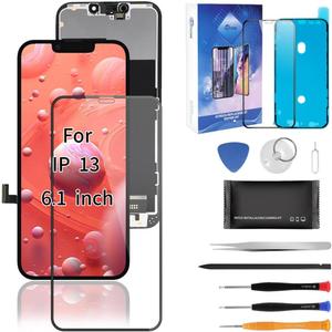 Screen for iPhone 13 (A2633, A2482, A2631, A2634) Screen Replacement 6.1' 3D Touch LCD Complete Repair kit Digitizer Display Assembly, Waterproof Adhesive, 10D Tempered Glass, Tools