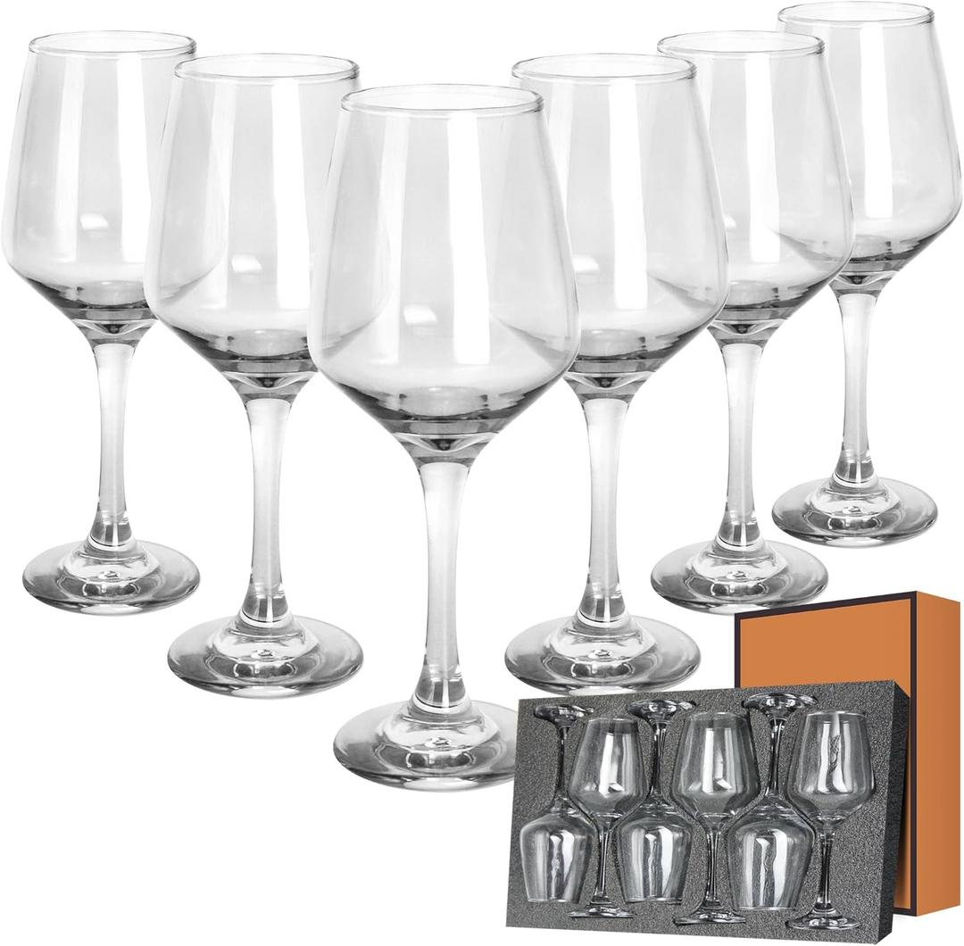 Crystal Wine Glasses Set of 6-12oz Long Stem Wine Glass, Clear Pretty Crystal Glassware, Hand Blown Drinkware, Unique Stemware Wine Glass Holiday Gift Set