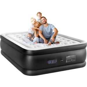Sweetcrispy Queen Air Mattress - 16" Inflatable Blow Up Airbed with Built-in High Capacity Pump, Double Height, Non-Slip Bottom Design, Weight Capacity 660 lbs Air Bed for Home or Camping