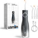 Usmile C30 Cordless Water Flosser, 300ml Large Tank, 5 Pressure Levels Deep Clean, S-Shaped Nozzles for Braces & Sensitive Gums, USB-C Rechargeable, IPX7 Waterproof, Portable Travel & Home Use(Black)