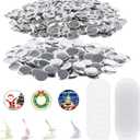 500 Sets Blank Metal Button Making Supplies Badge Parts, 32mm/1.25 inch Round Metal Button Kit for Button Maker Machine, Including Metal Shells Metal Back Cover Clear Film and Paper