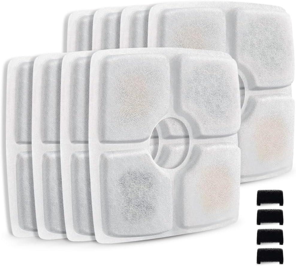 Comsmart Pet Fountain Filter Set, 3 Triple Filtration System Replacement Cat Water Fountain Filters for Square 84oz/2.5L Automatic Pet Fountain Cat Water Fountain (Pack of 8)