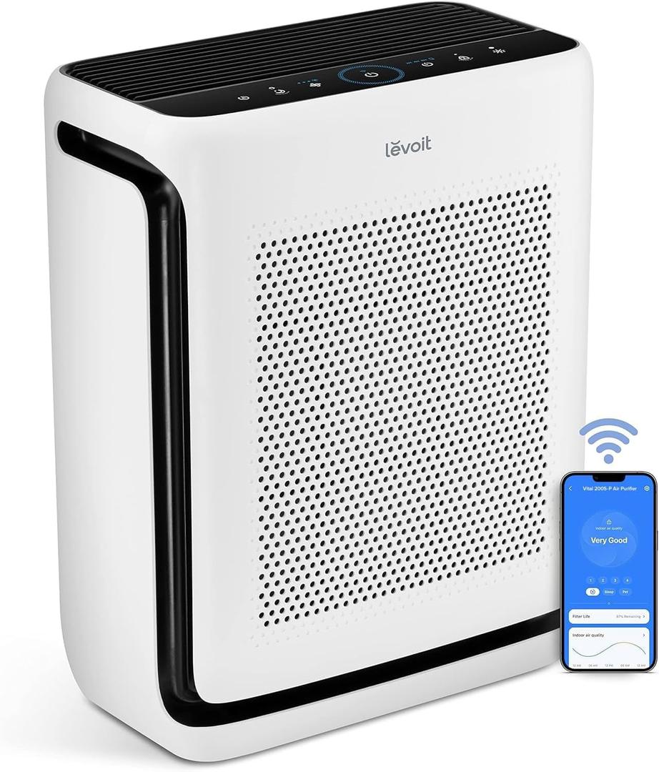 LEVOIT Air Purifiers for Home Large Room Up to 1875 Ft with Washable Pre-Filter, AHAM VERIFIDE, Air Quality Monitor, HEPA Sleep Mode for Allergies, Pet Hair in Bedroom, Vital 200S-P, White