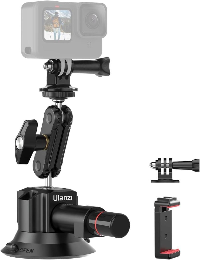 Ulanzi SC-01 Heavy-Duty Suction Cup Mount for Camera/Phone/Accessory (3"), Pump-active Vacuum Suction Cup Mount, Magic Arm Phone Holder Action Cam Adapter Car Boats Windshield Window Mount