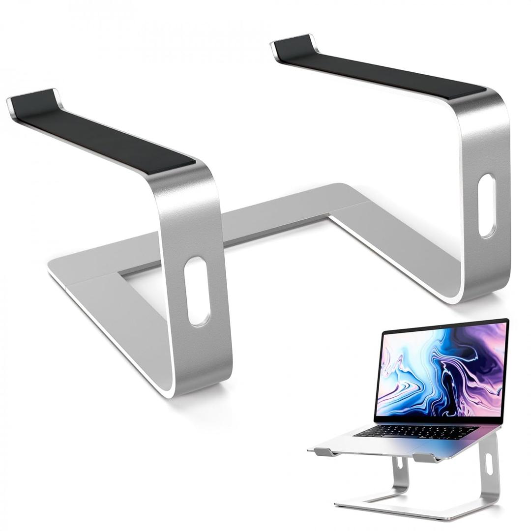 Portable Laptop Stand for Desk  Ergonomic, Sturdy Aluminium Laptop Riser for Desk with Anti-Slip Bottom, Compatible for 10-15.6 Notebook - Improved Cooling, Comfort, Productivity, and Posture