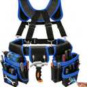 Magnetic Tool Belt, Heavy Duty Tool Pouch for men Magnet Holster Nail Utility Toolbelt Adjustable Waist Holder for Handyman Contractor (26 pockets with suspenders) (Blue)