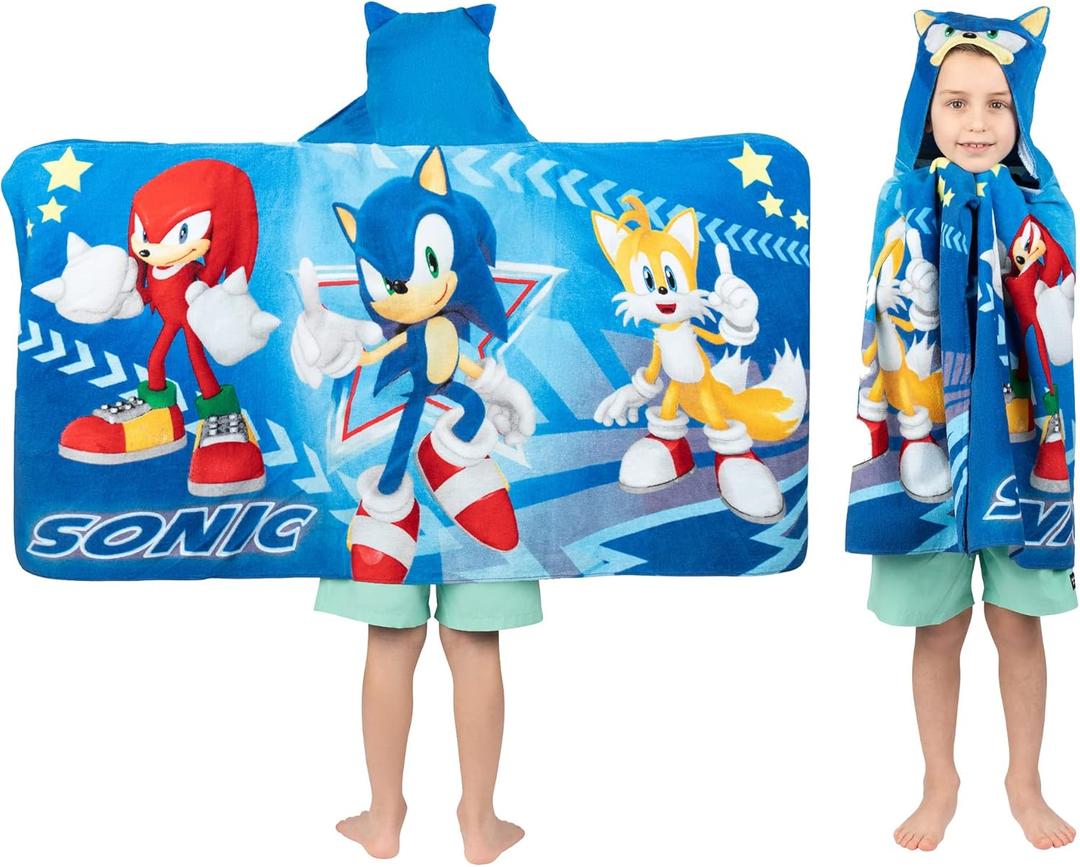 Sonic The Hedgehog, Anime, Bath/Pool/Beach Soft Cotton Terry Hooded Towel Wrap, 24 in x 50 in, By Franco Kids (Multicolor)