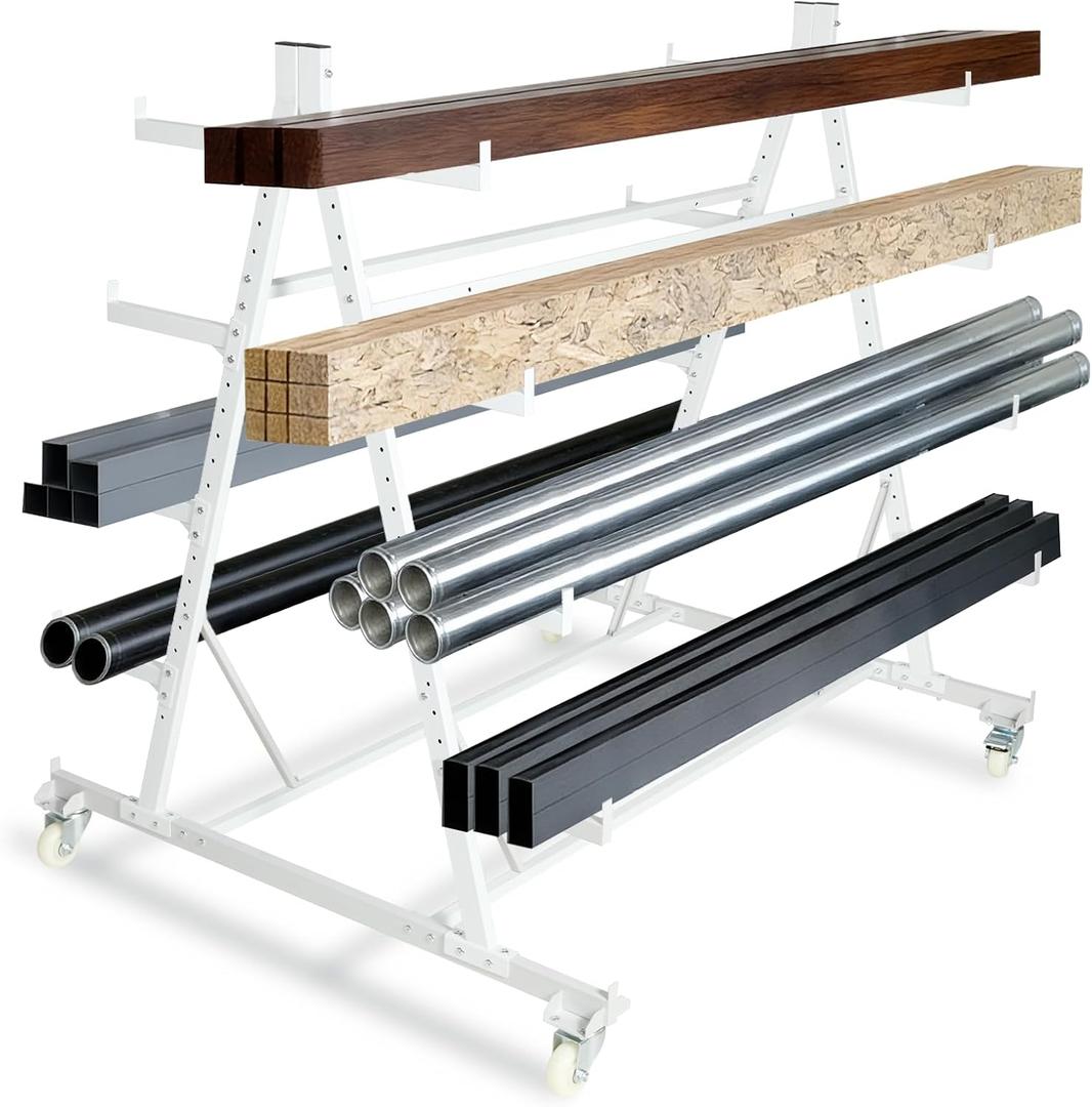 Conduit Pipe Rack Storage with Wheels, 5-Tier Heavy Duty Horizontal Pipe Storage Rack, Industrial Rolling Steel Cart for Garage & Warehouse, 2000 lbs Capacity, 56" x 44" x 52", Casters