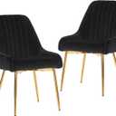 Dining Chairs Set of 2, Mid Century Modern Kitchen Room Armless Dining Chairs with Velvet Cushion Seat & with Gold Metal Legs for Vanity Room Bedroom Living Room (Black)