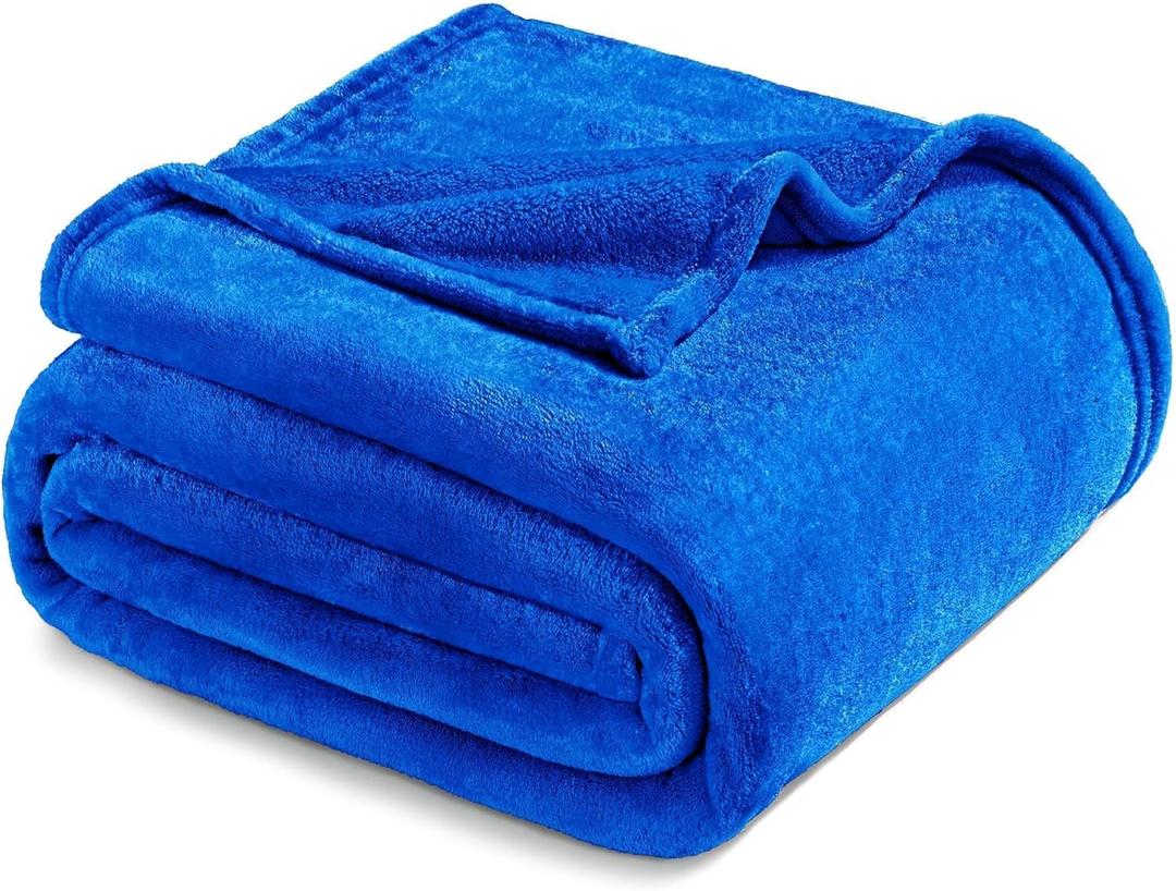 Exclusivo Mezcla Fleece Blanket King Size for Bed, Super Soft and Warm, All Season, Cozy, Plush, Lightweight, 90x104 Inches, Cobalt Blue