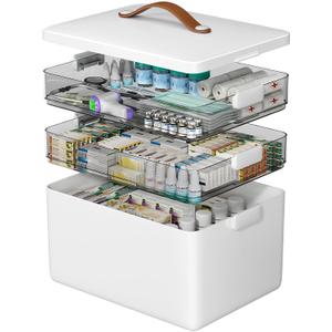 CTIME 3-Tier Medicine Organizer - Portable Medicine Cabinet with Leather Handle, Empty First Aid Kit for Home (1 Pcs Medicine Storage Box)