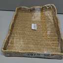 Rectangle Wicker Scalloped Tray, Hand Woven Synthetic Rattan Serving Tray with Handles, Coffee Table Decorative Tray Basket for Modern Boho Rustic Home Ornament or Organizing (Beige)