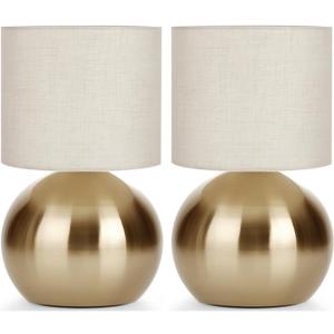 Modern Small Table Lamp Set of 2, Minimalist Nightstand Bedside Lamps with One-Button Inline Switch, 10.4 Inch Desk Light for Bedroom, Living Room,Including Light BulbGolden
