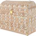 Nitial Crystal Wedding Card Box with Heart Lock 11in Wedding Money Box Treasure Chest Gold Bead Card Receiving Memory Storage for Reception Brithday Graduation Baby Shower Party Decor (Exquisite Style)
