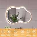 WTTY LED Irregular Bathroom Mirror 24x36 Inch with Front & Back Lights - Asymmetrical Design, Anti-Fog, Dimmable 3 Color Temperatures, Shatterproof Glass, Horizontal or Vertical Mount (Gold Frame)