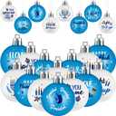 Barydat 24 Pcs Happy Hanukkah Ornament for Tree Balls Chanukah Hanging Ornaments Star of David Hanukkah Ornament Balls White Blue Jewish Menorah Ornaments for Xmas Tree Decoration (Classic Style)