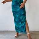 Women's Floral Midi Fall Skirt Mesh Slit Split Long Maxi Skirts Women Outfit (Green, XL)