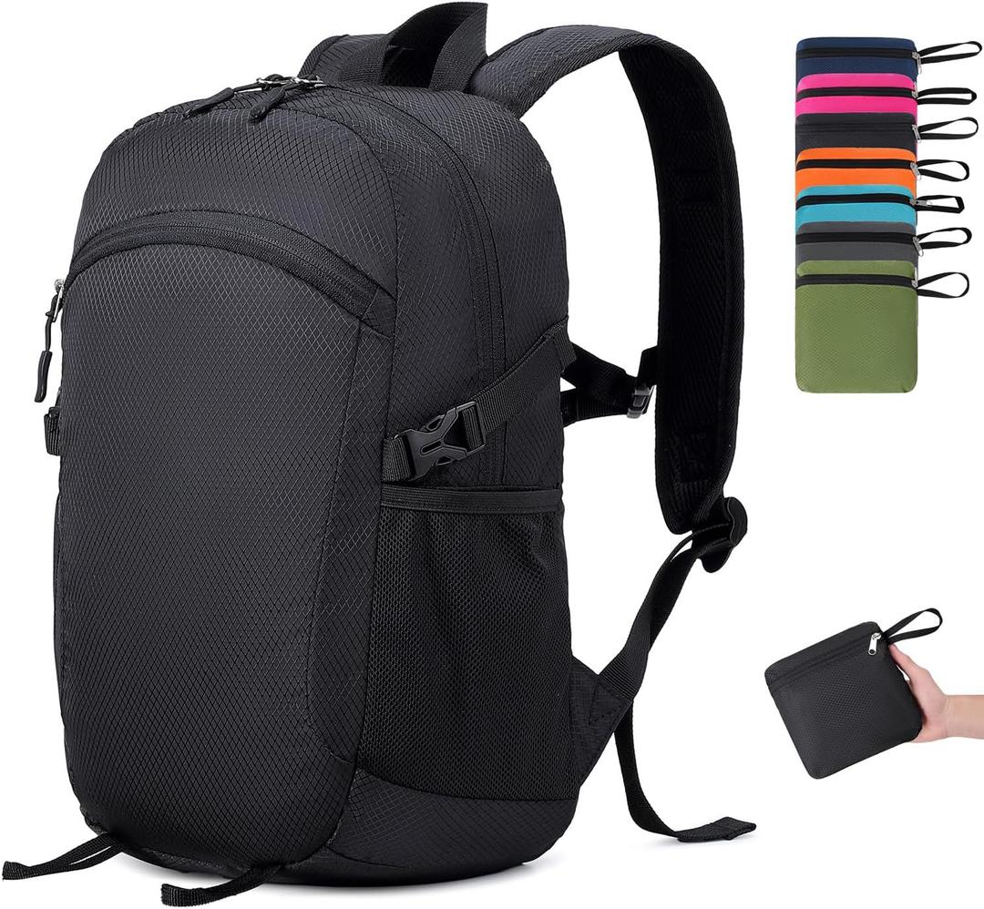 Five Substances Lightweight Packable Foldable Collapsible Travel Backpack Water-Resistant Hiking Daypack for Women Men (Black, Large)